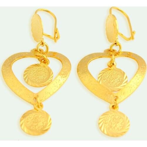 New Ethiopian Hearts Hanging Earrings Gold color Coin Jewelry Fashion Earrings