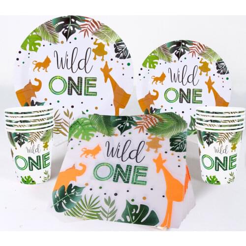 Jungle Animal Disposable Tableware Woodland Jungle Decor Safari Party Supplies 1st Birthday Party Decoration Kids Baby Shower
