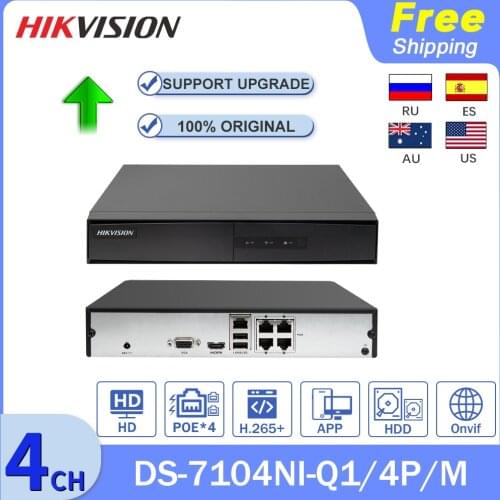 Hikvision Original NVR Security Camera System DS-7104NI-Q1/4P/M 4 Canais POE 6MP View 4MP Record H.265+ SATA Video Recorder