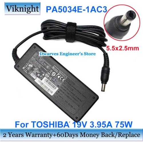Genuine PA5034E-1AC3 19V 3.95A 75w AC Power Adapter for toshiba PA-1750-09 ADI7629 Satellite P745 L300 L450 L350 L40 Charge