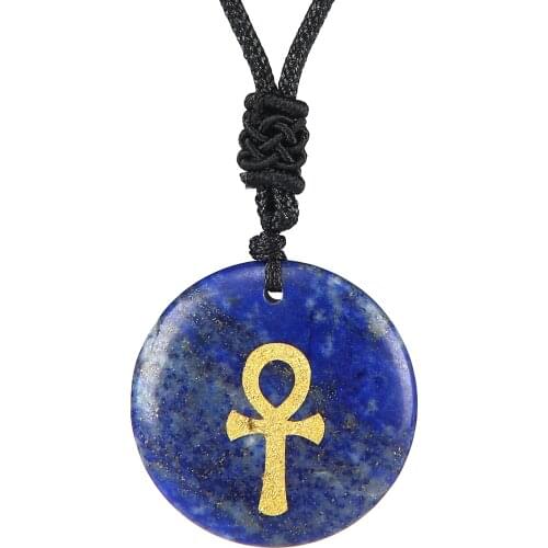 Ankh Cross Pendant Necklace Women Natural Crystal Stone Cross Orthodox Reiki Egyptian Style Religious Men Jewelry Witch