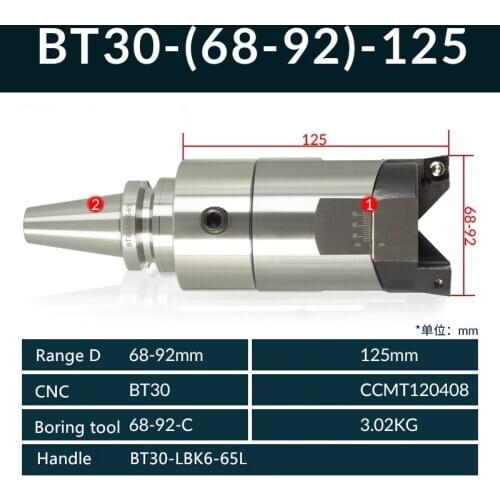 Handle BT30 and High precision RBH68-92 Twin-bit Rough smooth Boring Head cutter used for deep holes, for insert, boring tool