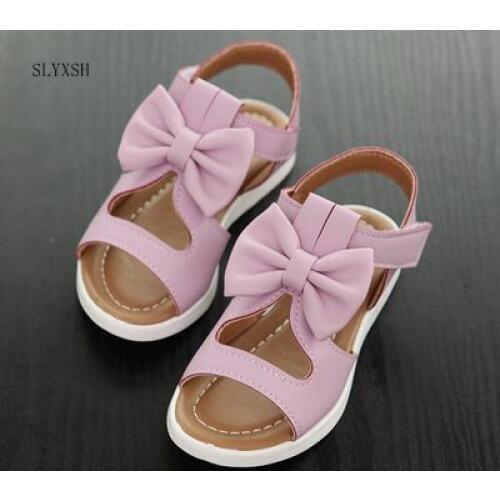 SLYXSH Girls sandals genuine leather white pink red open toe flowers summer girls shoes kids shoes wide chaussure size 21-36