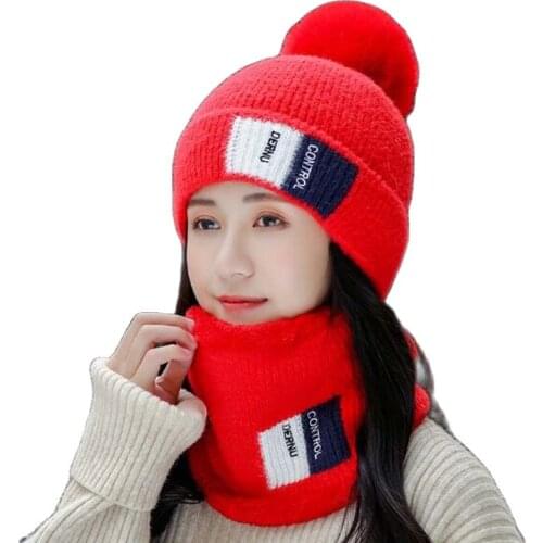 XEONGKVI Korean National Flag Skullies Beanies Ear Protection Hat Scarf Set Autumn Winter Warm Add Plush Knitted Hats For Women