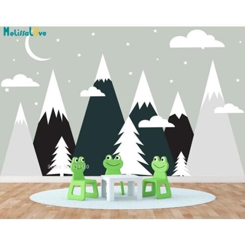 Vinyl Mountain Wall Decals With Pine Trees Mountains Kids Room Decor Nursery Boy and Girl Moon Clouds and Stars Stickers YT5289