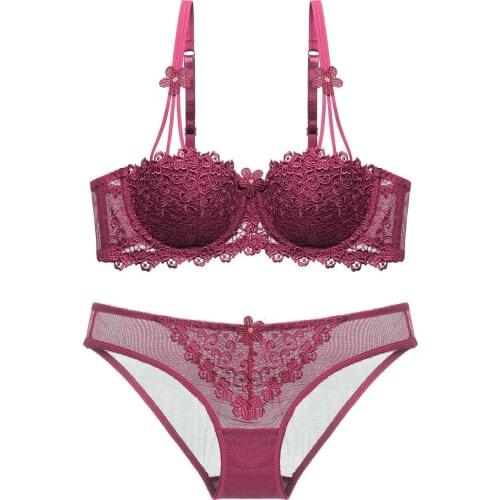 Embroidery Bra Set Sexy Women Lace Lingerie Half Cup Push Up Bralette Femme Floral Panties Brassiere Bra & Briefs Sets Underwear
