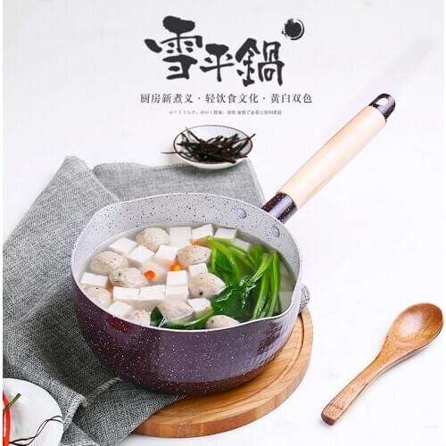 Japanese style non stick snow pan milk instant noodle porridge sugar soup small stew baby pot wood handle glass lid