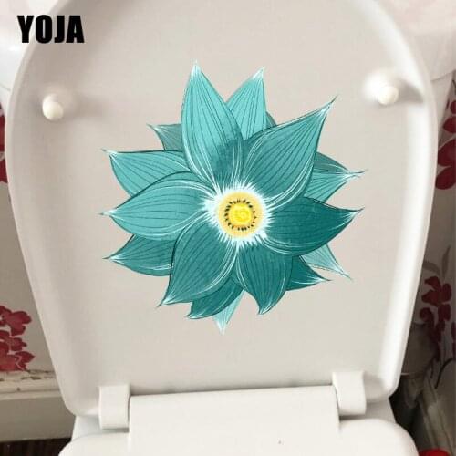 YOJA 22.1X22.6CM Hand Painted Blue Lotus Creative WC Toilet Decor Fashion Home Bedroom Wall Sticker T1-1436