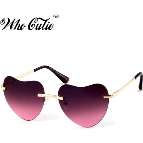 WHO CUTIE Heart Shape Frameless Sunglasses Women Brand Design Vintage Retro Cat Eye 90S Sun Glasses Gradient Lens Shades OM721