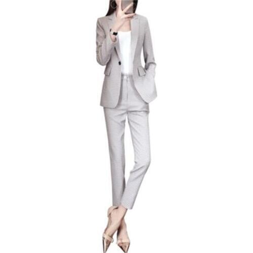 Womens Plaid business suit fashion suit female career suit Autumn New High end temperament casual two-piece Plus Size 4XL