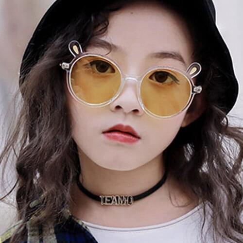 1pc Baby Girls Cute Bear Ear Sunglasses Round Frame Kids Glasses Children Outdoor Goggles Party Eyewear Cute Style Sun Glasses