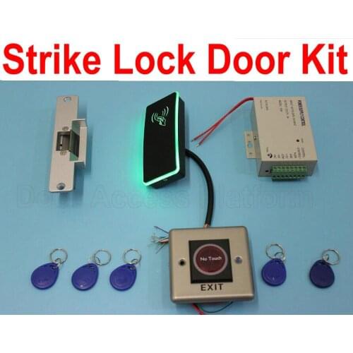 2000 Card user support, LED light card reader, RFID Access control door kit, Power supply+NC Mode Strike Lock