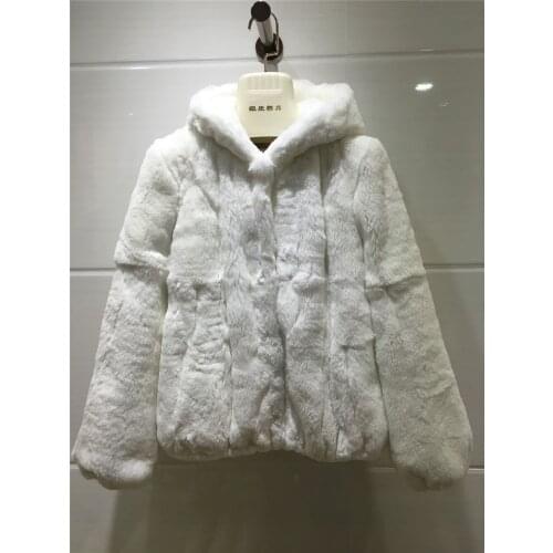 2019 genuine natural real rex fur coat women Hooded outerwear whole skin long-sleeved short style Slim jacket cap