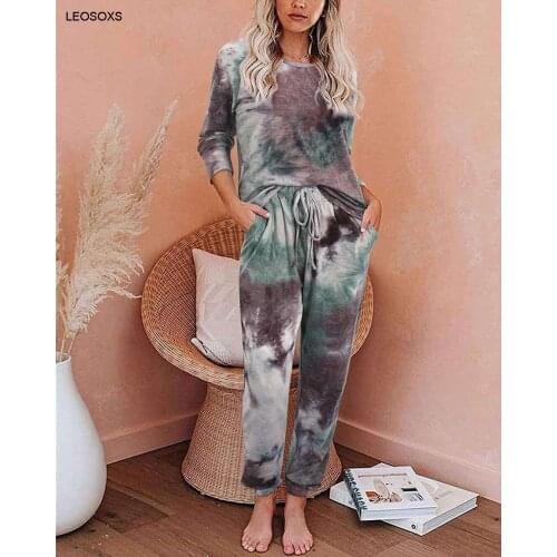 2021 Outer Wear Home Suit Womens Spring And Summer Tie-dye Printed Short-sleeved Trousers Split Pajamas