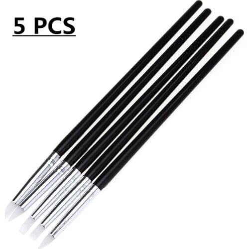5 Pcs/Set Professional Nail Art Brush Wooden Handle Silicone Head Nail Tools Carving Powder Gel Nail Brush Tools