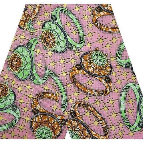 African Ankara Wax Fabric Real Batik Print Golden Shiny Cotton Material Pink Pagne Ghana Stuff 6yards For Sewing Wedding Dress