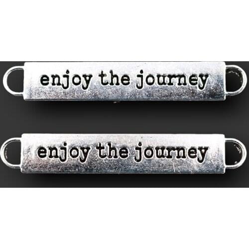 WKOUD 6pcs Silver Color Enjoy The Journey Tag Charm Alloy Connectors Popular Bracelet Keychain DIY Metal Jewelry Accessories