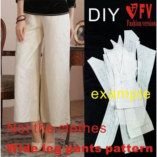 Cotton and linen trousers pattern wide leg pants cropping drawing elastic waist women trousers clothing design drawing BZK-10