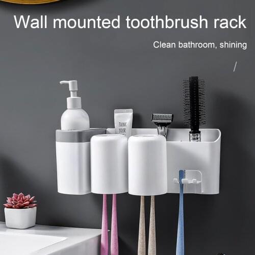 Plastic Toothbrush Holder Household Wall Mounted Bathroom Storage Rack for Toothbrush Toothpaste