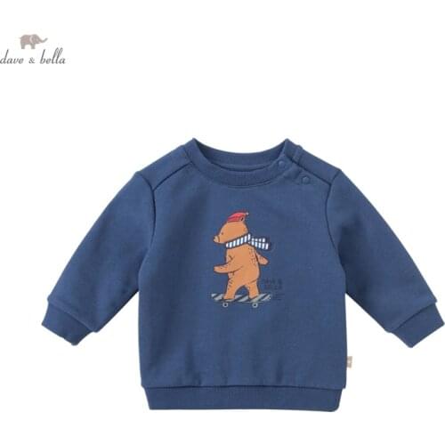 DBH18238 dave bella autumn baby boys casual cartoon letter print T-shirt children tops kids boy fashion tees
