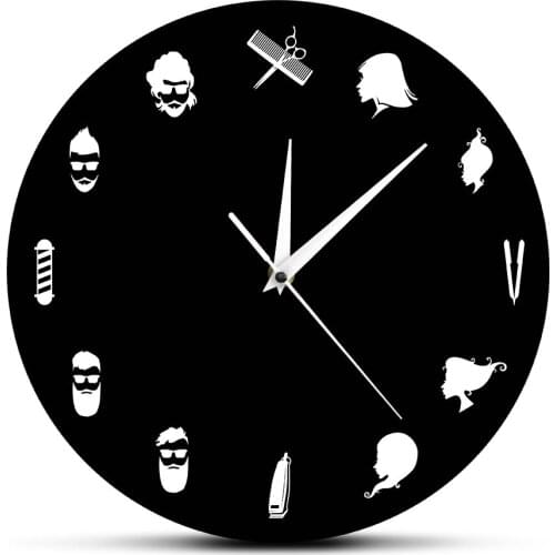 Barber Shop Decorative Wall Clock Barber Equipments Tools Hairdresser Wall Watch Hair Salon Beauty Hairdressing Haircut Design