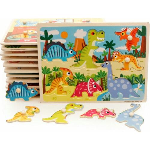 Hand Grab Jigsaw 12 Style Children Cartoon Wooden 3D Puzzle Homeschool Supplies Educational Toddler Early Learning Aids Baby Toy