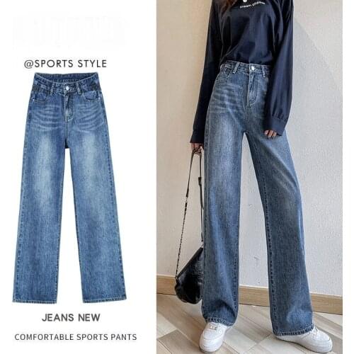 Jeans Women Loose High Waist Straight Slim Wide Leg Pants Vintage Button Pockets Washed Baggy Mom Jeans 2021 New Spring Summer
