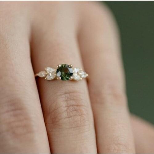 Elegant White & Green Crystal Zircon Rings for Women Wedding Engagement Party Ring Gift Charm Lady Valentine Day Fashion Jewelry