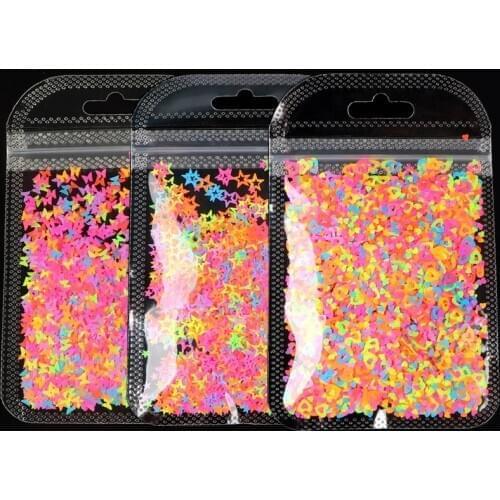 Fluorescence Sparkly Butterfly Heart Star Flower Shape Sequins For Nails Art Neon Glitter Flakes Slices Gel Manicure Decorations