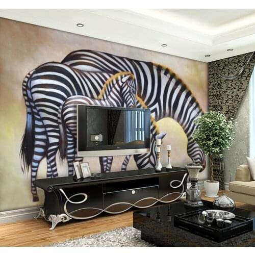 Customized 3D pure hand-painted high-definition oil painting zebra art background wallpaper home decoration zebra 3D wallpaper