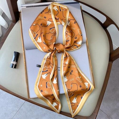 KOI LEAPING aesthetic printing long silk scarf female multi-function decorative scarf headband tie wrist strap bag belt