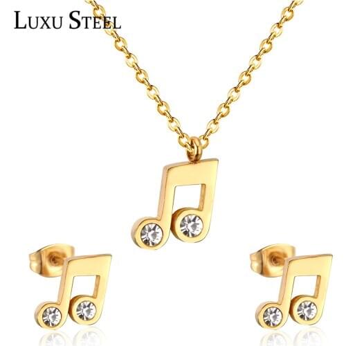 LUXUSTEEL necklace and earring set Stainless Steel Music Note Pendant Necklace Earrings Brinco Party Collars Choker Party
