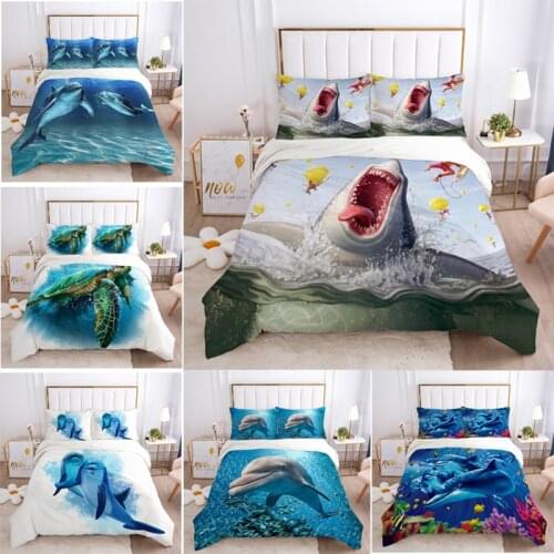 Bedding set 3D digital printing Sea animals sharks dolphins whales 2/3pc quilt cover pillowcase double bed set sheet quilt cover
