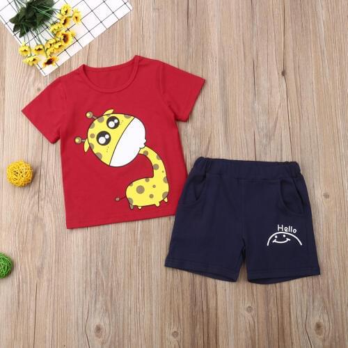 2020 1-5Years Baby Boy Clothes Suits Cartoon Fawn Kids Girls Outfits Summer AutumnT-Shirt Denim Shorts Girls Set