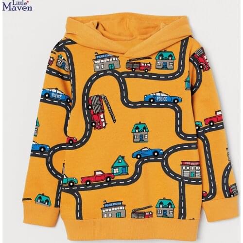 Little Maven New Autumn Spring Children Yellow Fleece Cars Truck Cotton Full- sleeved 2-7yrs O-neck Boys Hoodies Sweaters