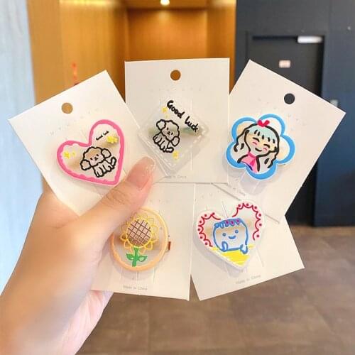 Cute Cartoon Acrylic Printing Hair Clip Hairpin Lovely Girl Children Barrette Headwear Plastic Hairbands Accessoriess Ornament