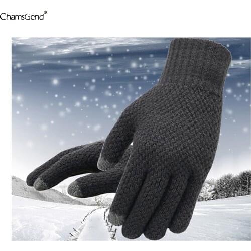 Fashion Mens Thicken Knit Woolen Cycling Warm Mittens Winter Cashmere Elastic Touch Screen Driving Gloves Guantes Invierno