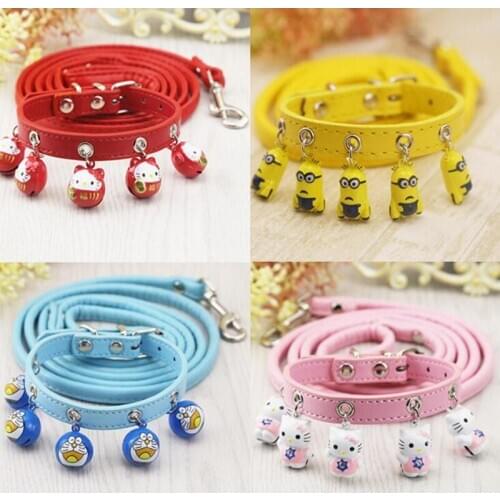 Fashion Bells Cat Dog Collar+Leash Outdoor Pet Walking Lead Cartoon Design Soft Small Dog Collar And Leash Set For Dogs Puppy