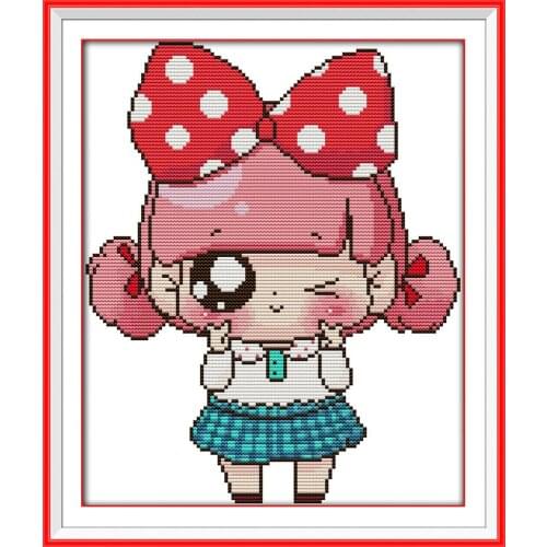 The girl with bowknot cross stitch kit Pattern printed on canvas DMC embroidery handmade needlework craft supplies material