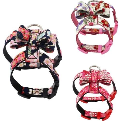 Japanese Style Printed Pet Chest Strap Fabric Bowknot Dog Chest Strap Colorful Beautiful Cute Dog Accessories