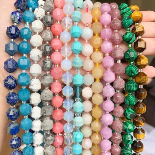 Natural Tiger Eye Jades Crystal Gem Stone Faceted Energy Column Loose Beads for Jewelry Making DIY Bracelet Accessories 8/10MM