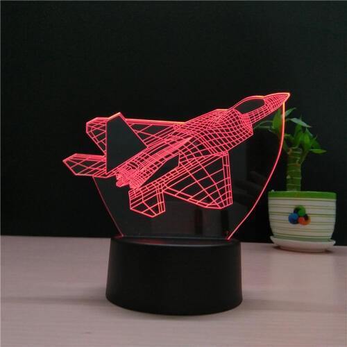 Fighter 3D Night Light Novelty Illusion Plane Night Lamp USB LED 7 Color Changing Birthday Party Atmosphere Lamp Gift