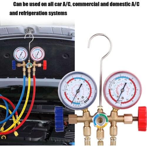 NEW Refrigerant Manifold Gauge Air Condition Refrigeration Set Air Conditioning Tools Hose and Hook for R12 R22 R-404A R-134a