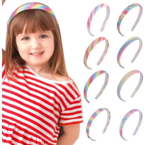 1 PC Girls Glitter Headband Sequins Shiny Children Hairband Sweet Heart Printed Mermaid Rainbow Style Kids Head Wear Headhoop