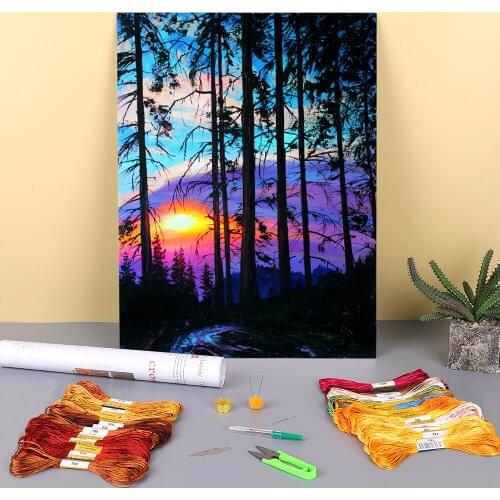 Landscape Forest Pre-Printed 11CT Cross Stitch Embroidery Set DMC Threads Sewing Handicraft Handiwork Needlework Package Magic
