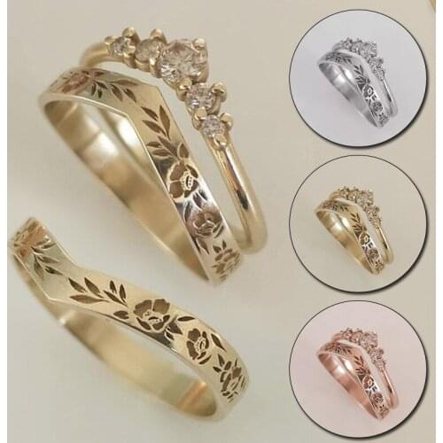 Retro All-match Diamond V-shaped Wreath Ladies Ring Fashion Wedding Vintage Ring Female Engagement Party Jewelry Gift