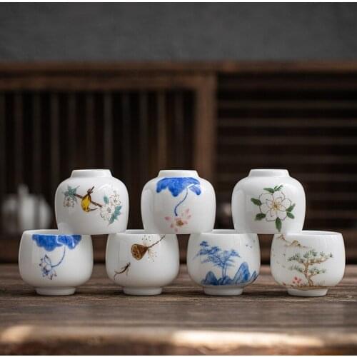 Hand Painted Master Cup Single Tea Cup Sweet White Porcelain Tea Cup Ceramic Handmade Kung Fu TeaCup Individual Single Cup Bowl