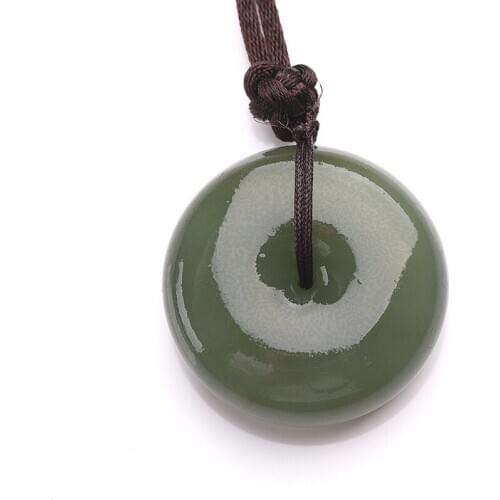 Certificate) Womens Donuts Neckalce Pendant Green HETIAN Nephrite Jade Peace Button Pendant Gift for Females Fine Jewelry