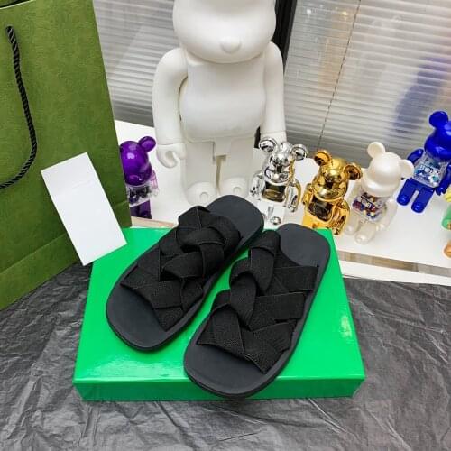 New Weave Slippers Women Stretch Fabric Ladies Sandals Platform Zapatos De Mujer Slip-On Flat Slides Casual Summer Shoes Woman