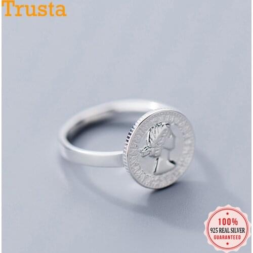 Trustdavis Fashion Genuine 100% 925 Sterling Silver Sweet Coin Open Finger Ring Gift For Women Sterling Silver Jewelry DS2254